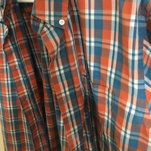Orange and Blue Plaid Shirt - Short Sleeve - Picture 3 of 4
